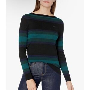 Lacoste Striped Wool Sweater Womens 38 Crew Neck Pullover Preppy Classic AF8760